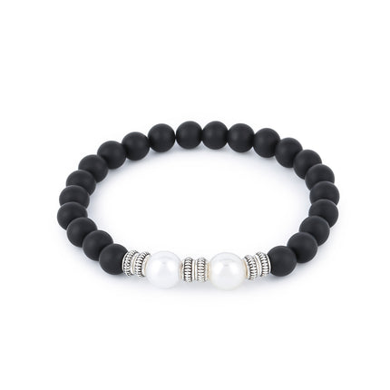 Pulsera De Cuentas De Cristal Negro Con Detalles De Perlas