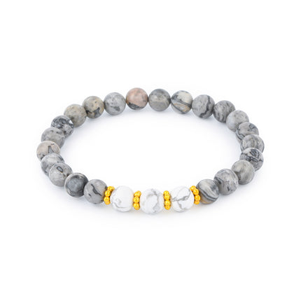 Pulsera De Cuentas De Cristal Con Efecto Mármol Y Acero Inoxidable