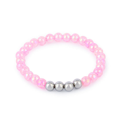 Pulsera De Acero Inoxidable Con Elegantes Cuentas De Cristal Rosa