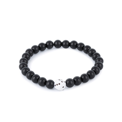 Pulsera De Acero Inoxidable Con Cuentas Negras Y Detalle De Dado