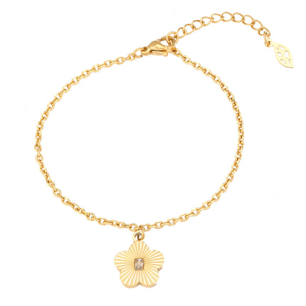 Pulsera De Cadena Acero Inoxidable Con Flor Y Circon Rectangular