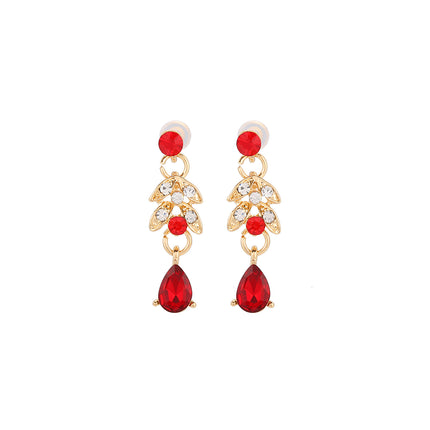 Conjunto De Collar Y Aretes De Cristal Rojo Con Incrustaciones, Elegante Para Novias Y Ceremonias