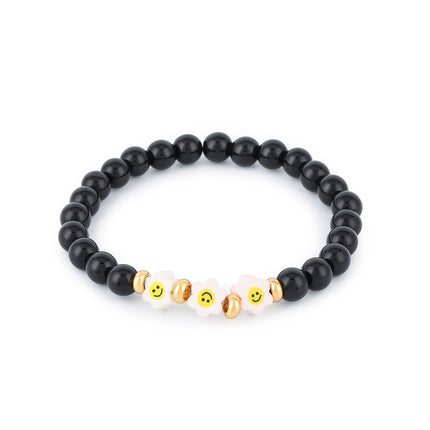 Pulsera De Cuentas De Cristal Negro Con Detalles De Flores