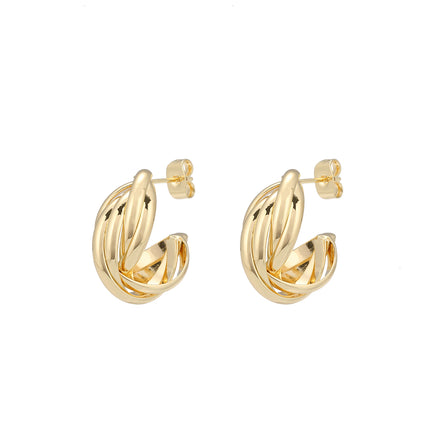 Aretes De Cobre Con Diseño Cruzado De Rayas, Baño De Oro 18K