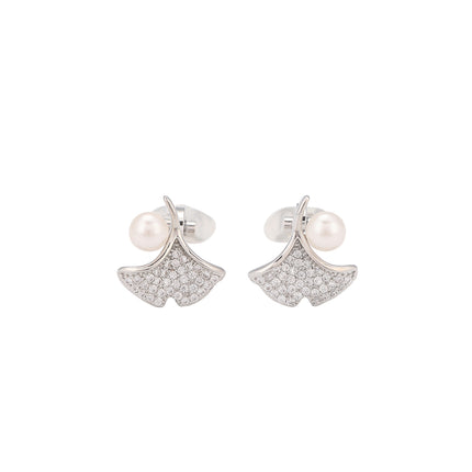 Aretes En La Oreja Cobre De Hoja De Ginkgo Con Perla Sintética