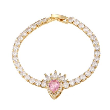 Pulsera De Cadena De Cobre Con Gran Circon Rosa Y Pequeños Circones