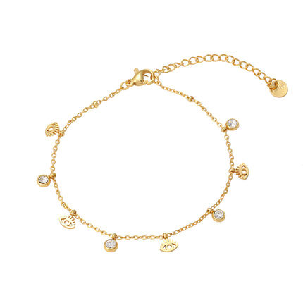 Pulsera Con Colgante Ojo Diablo Y Zirconitas, Acero Inoxidable 14K