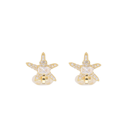 Aretes En La Oreja Ear Cuff De Estrella De Mar Dorado Con Zirconia