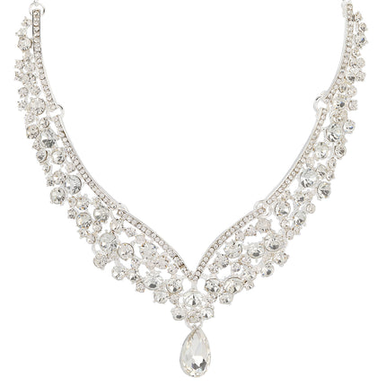 Conjunto De Collar, Aretes Y Corona De Boda Con Incrustaciones De Cristal Para Novias Y Ceremonias