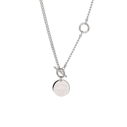 Collar De Cadena Sencilla Con Medalla Redonda De Acero Inoxidable De Moda