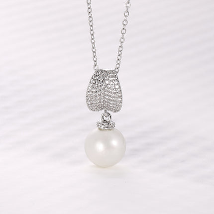 Collar De Perlas Colgante Geométrico Irregular Plateado Elegante