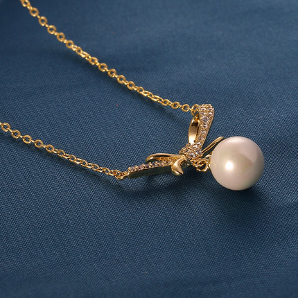 Collar De Cobre Baño De Oro 14K Con Colgante De Lazo Y Perla Minimalista