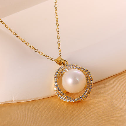 Collar De Perla Rodeadas De Zirconia En Forma De Irregular Para Mujer