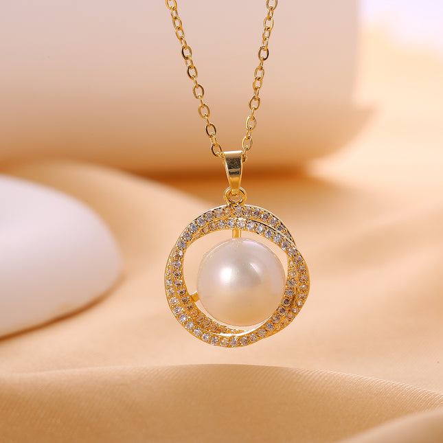 Collar De Perla Rodeadas De Zirconia En Forma De Irregular Para Mujer