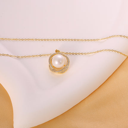 Collar De Perla Rodeadas De Zirconia En Forma De Irregular Para Mujer