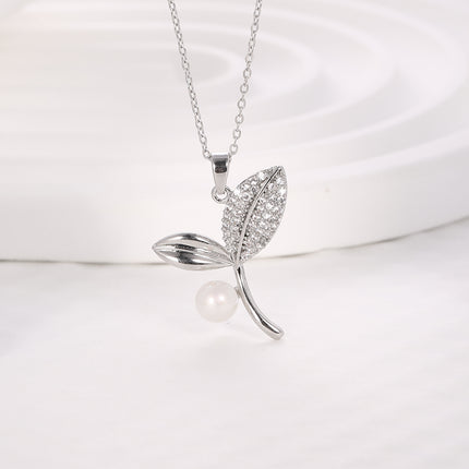 Collar De Cobre Colgante Flor De Tulipán Con Zirconia Y Perla