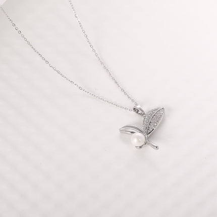 Collar De Cobre Colgante Flor De Tulipán Con Zirconia Y Perla
