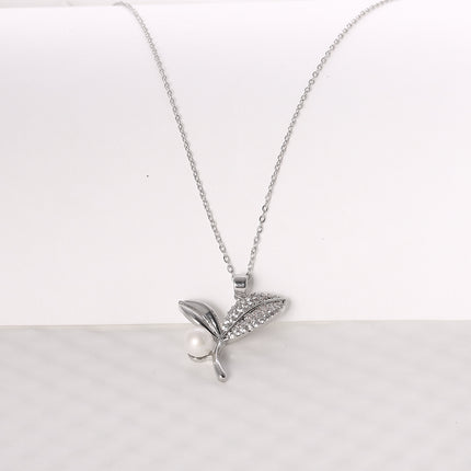 Collar De Cobre Colgante Flor De Tulipán Con Zirconia Y Perla