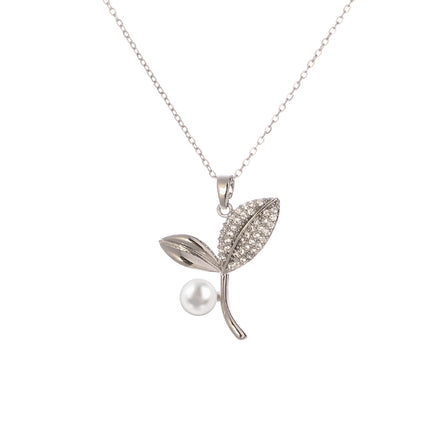 Collar De Cobre Colgante Flor De Tulipán Con Zirconia Y Perla