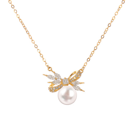 Collar Con Colgante De Lazo De Zirconia Y Perla,  Cobre Chapado Oro 14K