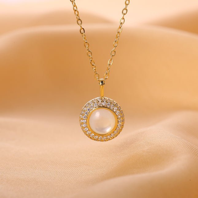 Collar De Cobre Diseño Circular Con Zirconitas, Elegante Y Sencillo