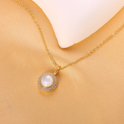 Collar De Cobre Diseño Circular Con Zirconitas, Elegante Y Sencillo