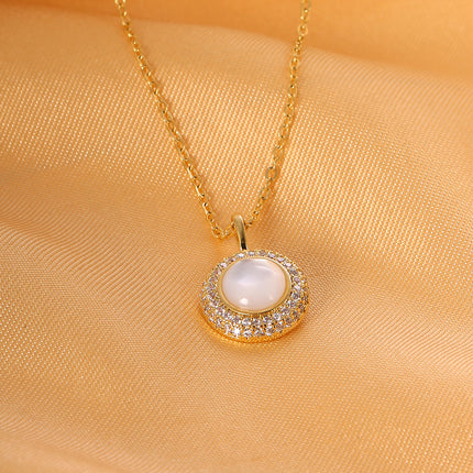 Collar De Cobre Diseño Circular Con Zirconitas, Elegante Y Sencillo