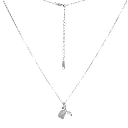 Collar De Cobre Colgante Flor De Rosa Plateada Con Zirconia Elegante