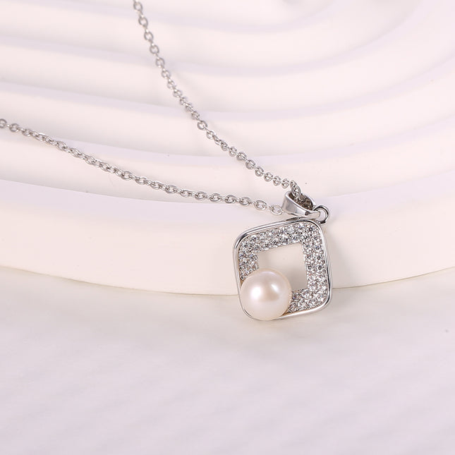 Collar De Cobre Colgante En Forma Cuadrada Y Perlas Estilo Clásico