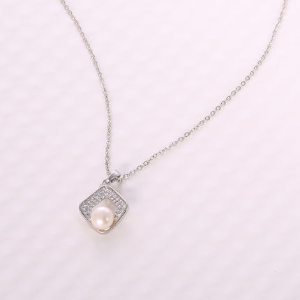 Collar De Cobre Colgante En Forma Cuadrada Y Perlas Estilo Clásico