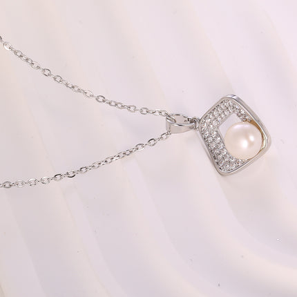 Collar De Cobre Colgante En Forma Cuadrada Y Perlas Estilo Clásico