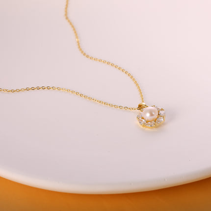 Collar De Perla Cobre Con Baño De Oro 14K Elegante Para Mujer