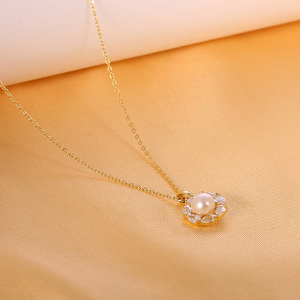 Collar De Perla Cobre Con Baño De Oro 14K Elegante Para Mujer