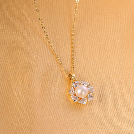 Collar De Perla Cobre Con Baño De Oro 14K Elegante Para Mujer
