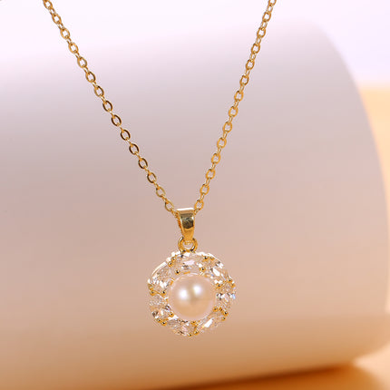 Collar De Perla Cobre Con Baño De Oro 14K Elegante Para Mujer