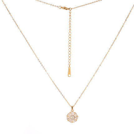 Collar De Perla Cobre Con Baño De Oro 14K Elegante Para Mujer