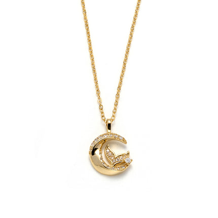 Collar De Luna Con Colgante De Cola De Pez Y Circonitas Estilo Elegante