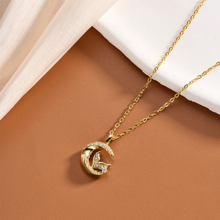 Collar De Luna Con Colgante De Cola De Pez Y Circonitas Estilo Elegante