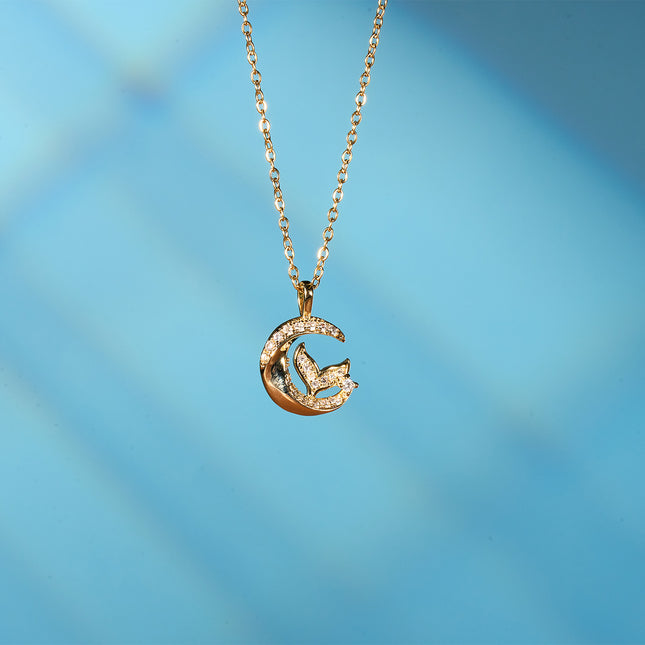 Collar De Luna Con Colgante De Cola De Pez Y Circonitas Estilo Elegante