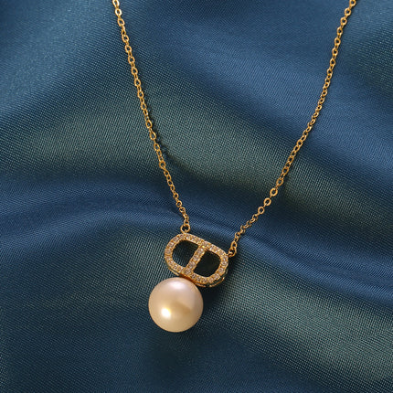 Collar Con Colgante De Forma De Nariz De Cerdo Con Zirconia Y Perla