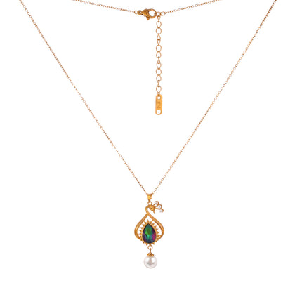 Collar Con Colgante De Pavo Real, Zirconia En Forma De Gota y Perlas