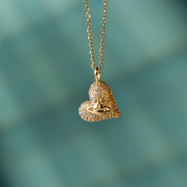Collar En Dije De Corazón Con Incrustaciones De Circonitas Elegante