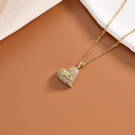 Collar En Dije De Corazón Con Incrustaciones De Circonitas Elegante