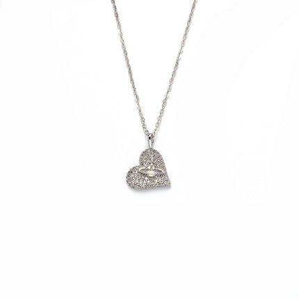 Collar En Dije De Corazón Con Incrustaciones De Circonitas Elegante
