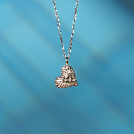 Collar En Dije De Corazón Con Incrustaciones De Circonitas Elegante