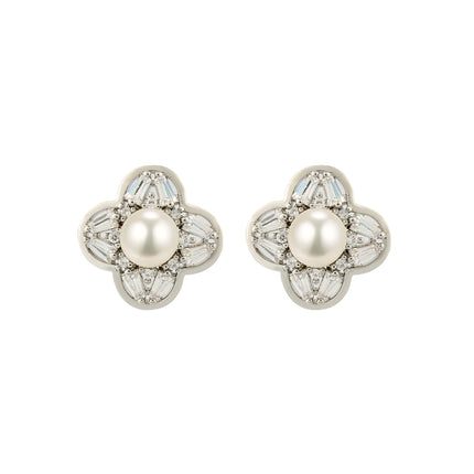 Aretes Con Diseño De Oreja Flor Con Perlas Elegante, Pendientes Cobre