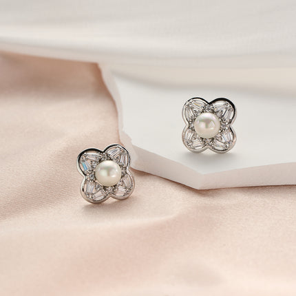 Aretes Con Diseño De Oreja Flor Con Perlas Elegante, Pendientes Cobre