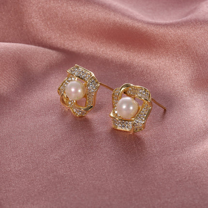 Aretes De Perlas Cobre chapado 14K En Diseño Geométrico Irregular Elegante