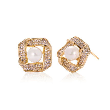Aretes De Perlas Cobre chapado 14K En Diseño Geométrico Irregular Elegante