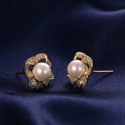 Aretes De Cobre Chapado En Oro 14K De Perla Estilo Vintage Elegante